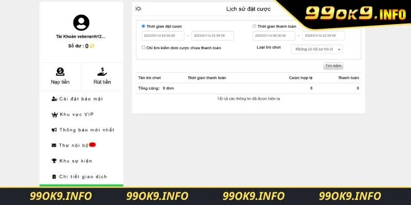 Kiểm tra số dư tài khoản khi xóa tài khoản 99OK